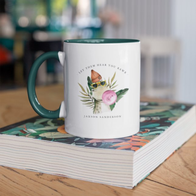 Tasse Monogramme | Dinosaure Aquarelle Mignon et É (Créateur téléchargé)