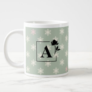 Tasse Monogramme Flocon de Neige Vert Sauge Élégan