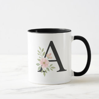 Tasse Monogramme Floral A – Lettre Élégante A avec