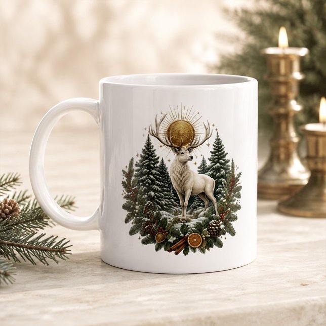 Tasse Moonlit Yule White Stag Solstice d'Hiver (Moonlit Yule White Stag Winter Solstice Mug)