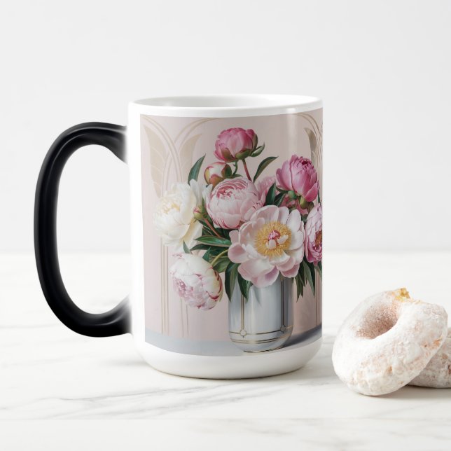 Tasse Morphing Art Déco Pivoines Roses (Avec donut)
