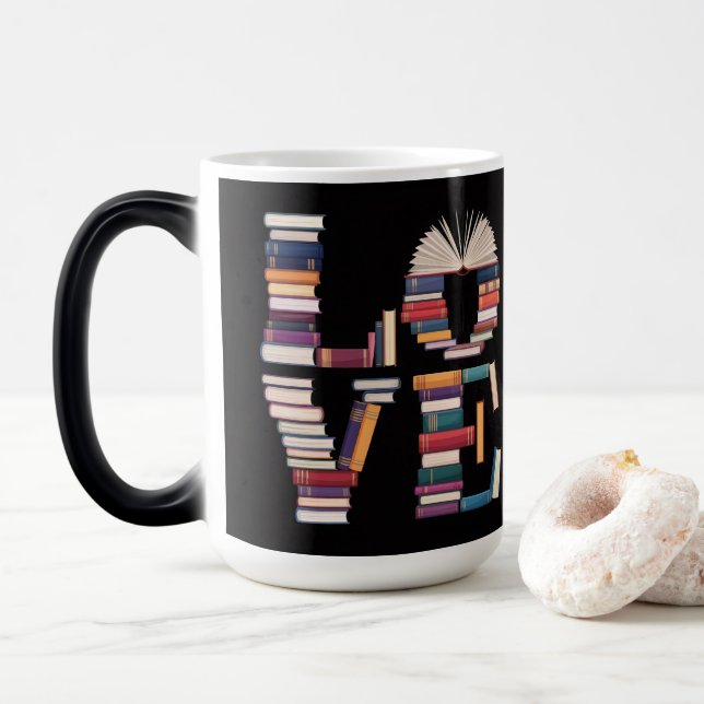 Tasse Morphing Noir Livres d'Amour (Avec donut)