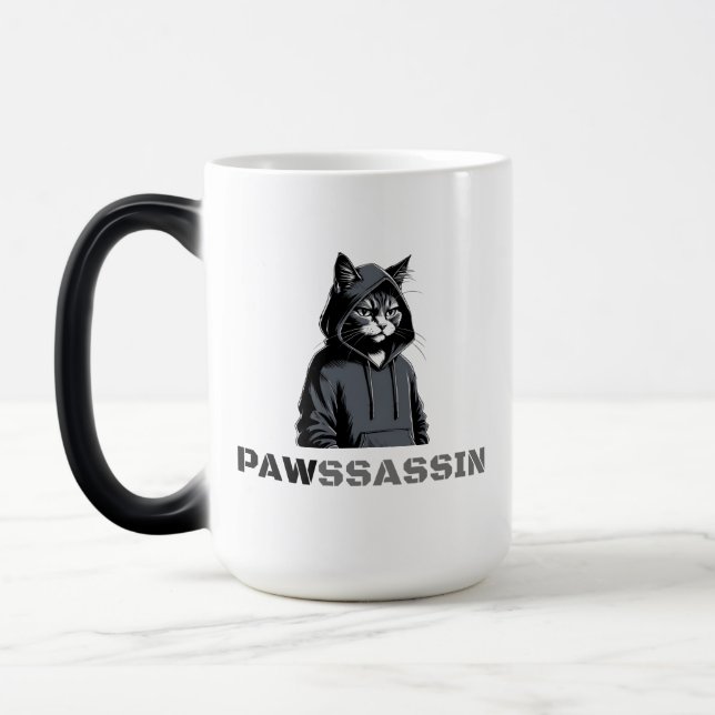 Tasse Morphing PAWSSASSIN – Chat à capuchon déguis (Gauche)