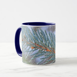 Tasse Mug Art Branche de Pin Neige et Hiver