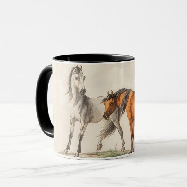 Tasse Mug Art Illustré Chevaux Vintage (Devant gauche)