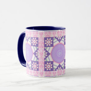 Tasse Mug Art Quilt Carré Rose Étoile