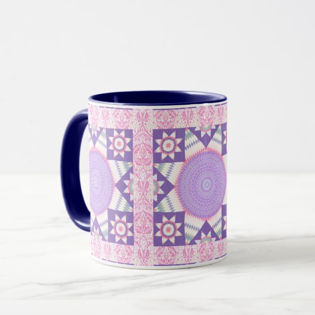 Tasse Mug Art Quilt Carré Rose Étoile (Devant gauche)