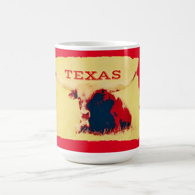 Tasse Mug Art Rétro Texas Grande Vache (Centre)