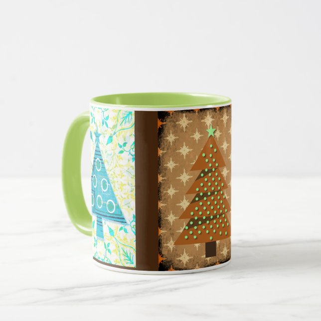Tasse Mug d'art d'arbres de Noël à l'aspect rétro (Devant gauche)