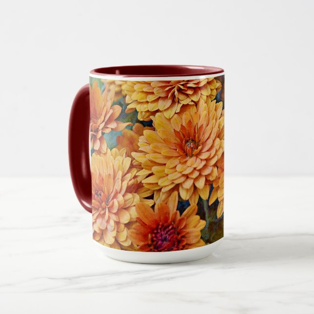 Tasse Mug Fleur de Chrysanthème Orange (Devant gauche)