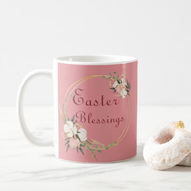 Tasse Mug Fleurs de Bénédictions de Pâques (Avec donut)