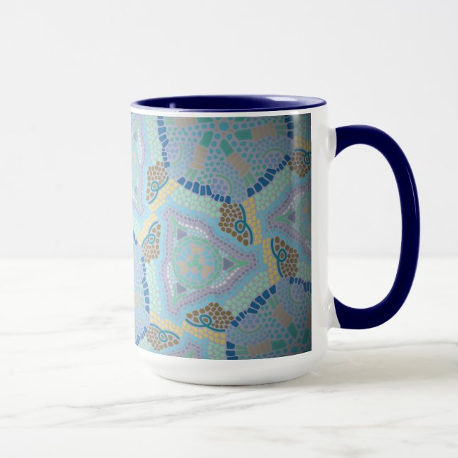 Tasse MUG Jimette Design bleu jaune gris (Droite)