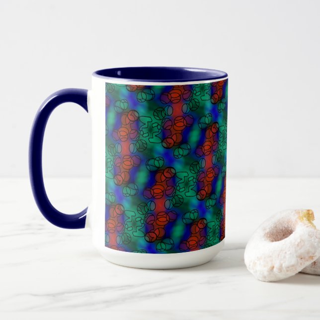 Tasse MUG Jimette Design rouge bleu vert (Avec donut)
