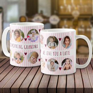 Tasse Multi Photo Rayée Rose Bonjour Grand-Mère