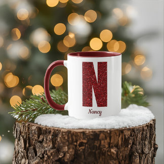 Tasse N Monogramme Pailleté Moderne avec Nom