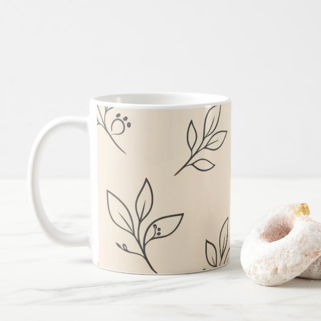 Tasse Neutre à Feuille | Mug à Café Beige (Avec donut)