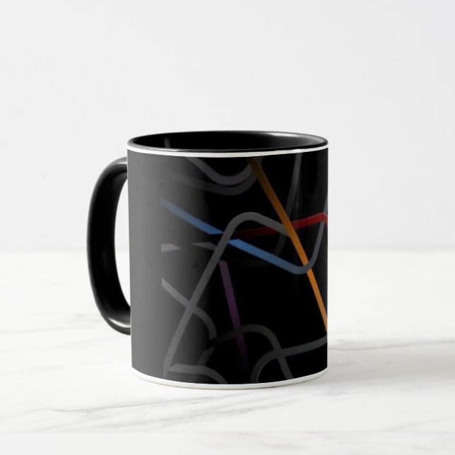 Tasse noire d'art de ligne abstrait moderne | Co m (Devant gauche)