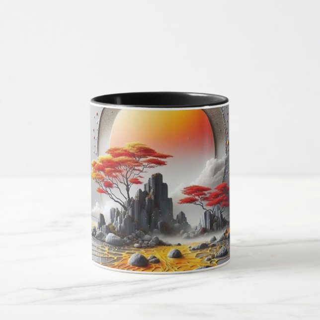 Tasse noire d'art de ligne abstrait moderne | Co m (Centre)