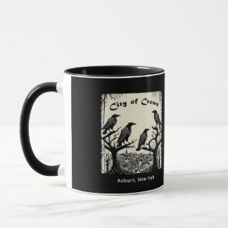 Tasse noire et blanche avec Cité des Corbeaux Grap