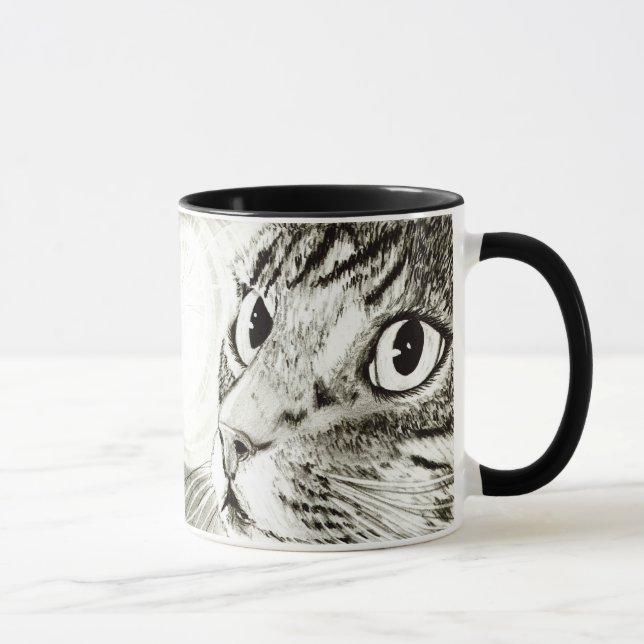Tasse noire et blanche d'art de chat tigré de (Droite)