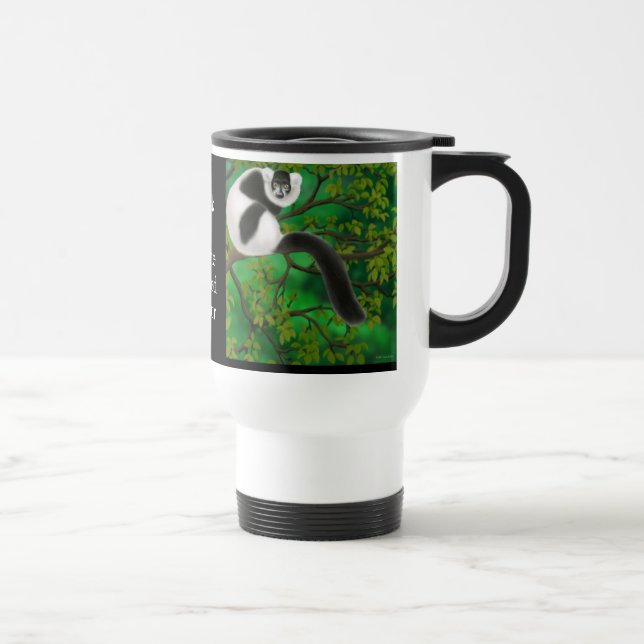 Tasse noire et blanche de voyage de lémur de (Droite)