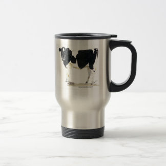 tasse noire et blanche de voyage de vache
