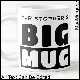 Tasse noire grande avec texte de nom personnalisé