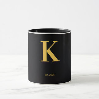 Tasse noire lettre k en or | Tasse à monogramme mi