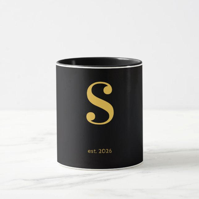 Tasse noire lettre S or | Tasse à monogramme minim (Centre)