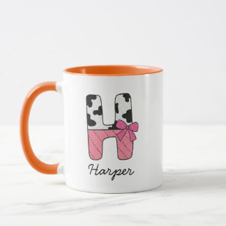Tasse Nom Initial Personnalisé | Vache Rose Lettre