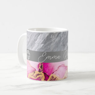 Tasse Nom Paillettes Diamant Marbre Rose