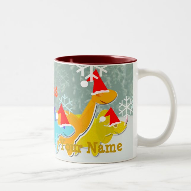 Tasse nommée de dinosaures de Joyeux Noël (Droit)