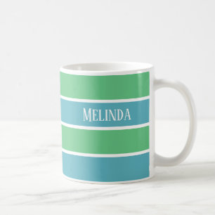 Tasse nommée rayures bleues/vertes