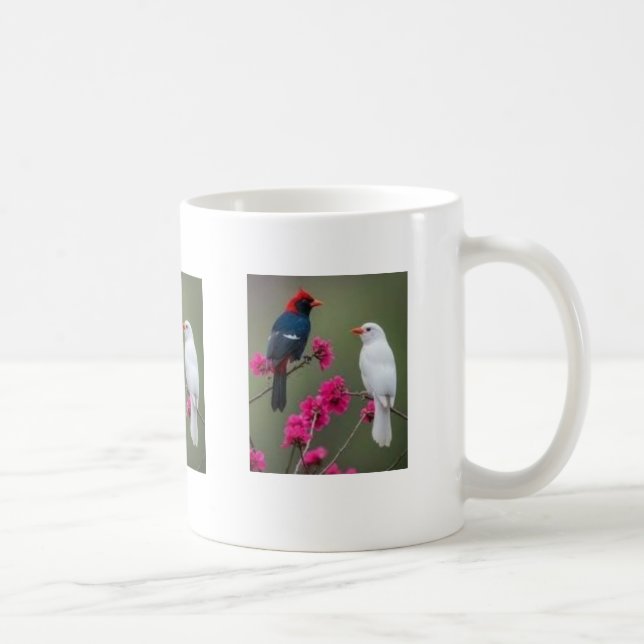 Tasse Oiseaux Rouges et Blancs sur Branche Florale (Droite)