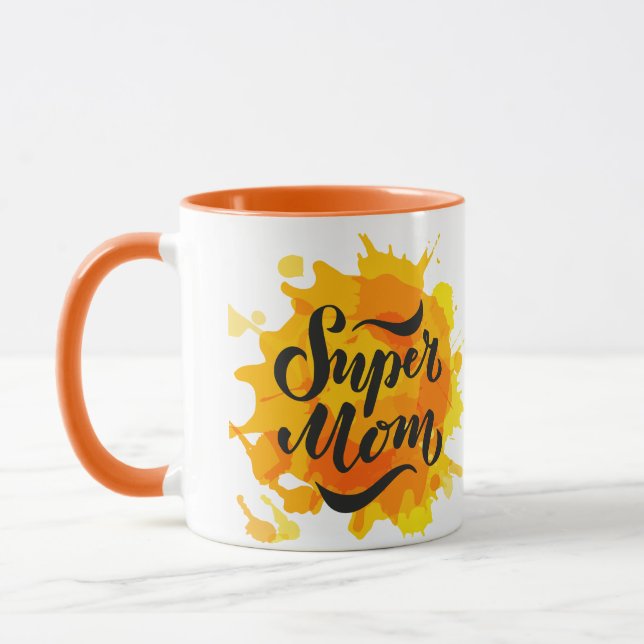 Tasse Orange et Jaune Super Maman (Gauche)