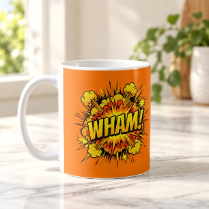 Tasse orange Pop Art de la bande dessinée WHAM