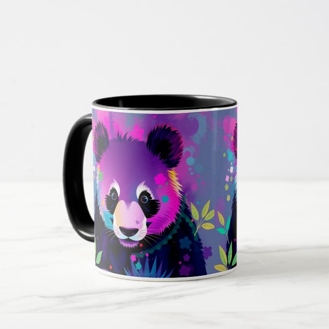 Tasse Panda Abstrait Noir Violet (Devant gauche)