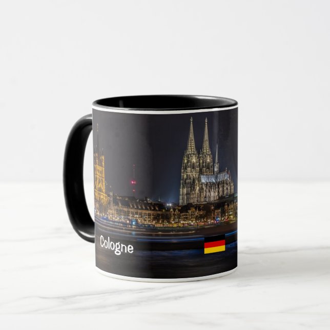 Tasse panoramique de nuit de Cologne Allemagne (Devant gauche)