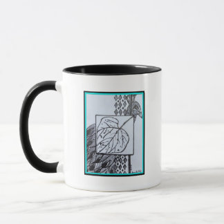 Tasse Paon & Feuille Encre Noir & Blanc Bordure Tu
