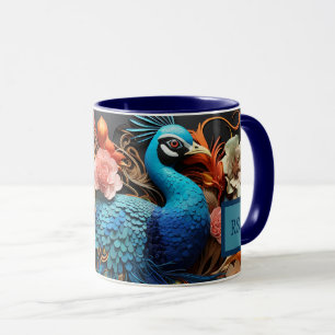 Tasse Paon Monogramme Personnalisé Éblouissant