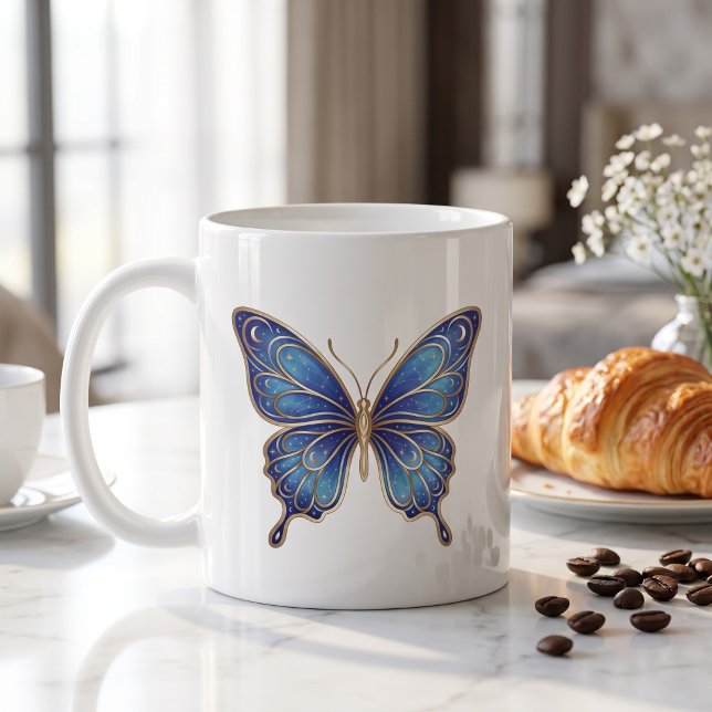 Tasse Papillon Céleste Or Bleu Dessin au Trait (Créateur téléchargé)