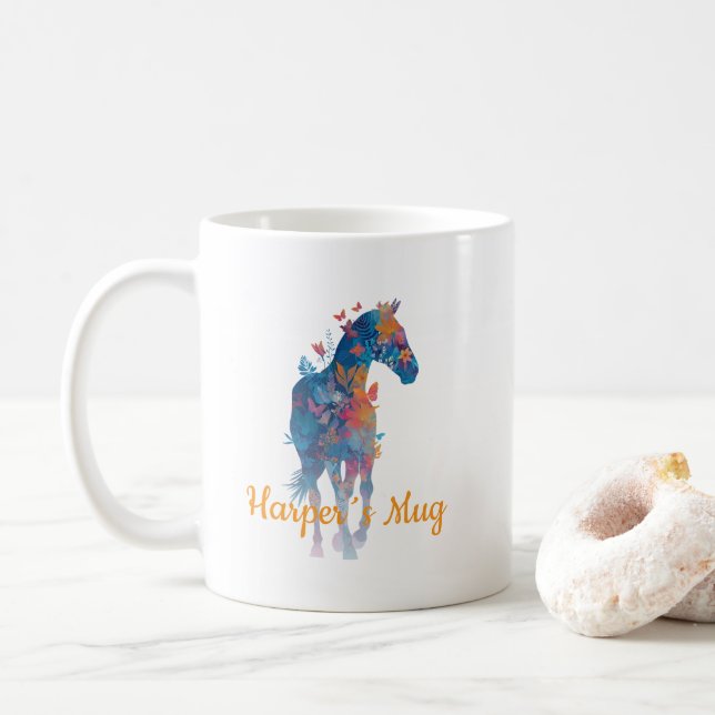 Tasse papillon floral cheval personnalisée (Avec donut)