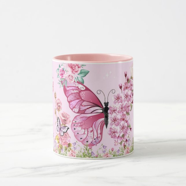 Tasse Papillon Rose Rêveur – Café Esthétique Flora (Centre)