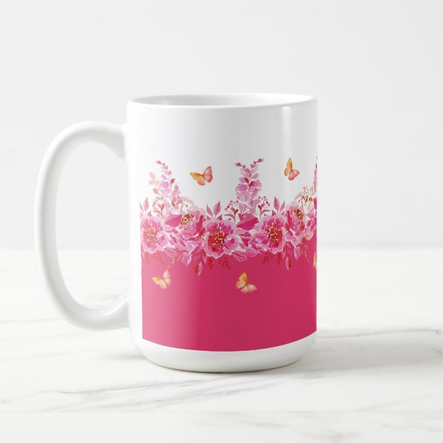 Tasse Papillons Botaniques Roses (Gauche)