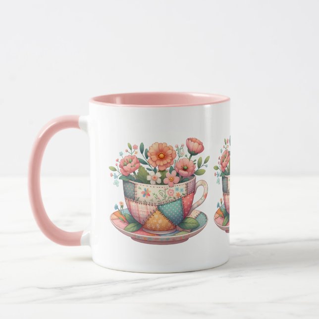 Tasse patchwork avec fleurs fantaisistes (Gauche)