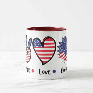 Tasse patriotique Peace Love America Cœur de dra