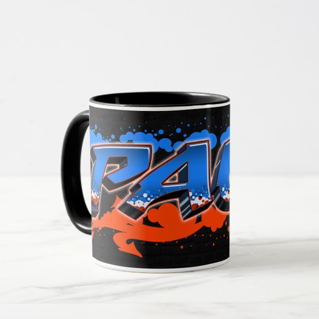 Tasse Paul prénom nom graffiti bleu orange (Devant gauche)