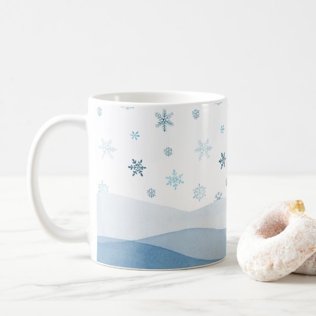 Tasse Paysage d'Hiver Bleu Neigeux (Avec donut)