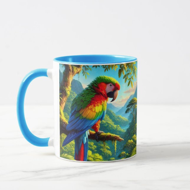 Tasse perroquet tropical coloré bleu vert (Gauche)