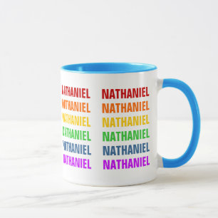 Tasse personnalisable avec texte répétitif arc-en-